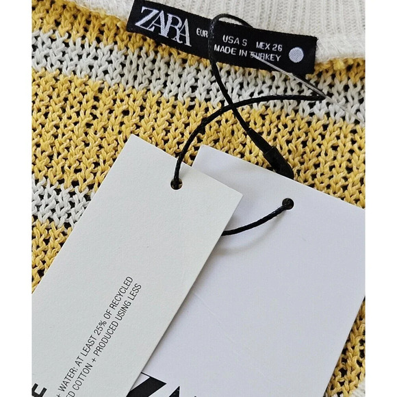 Zara Women Yellow Striped Vest Sleeveless V-Neck Pullover Sweater Size S - Picture 7 of 7